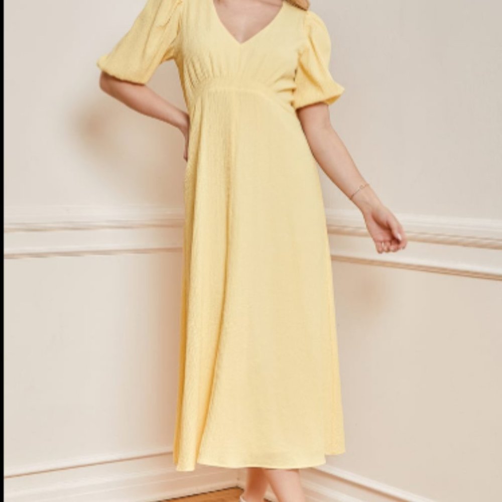 Lulu's size s light yellow puff sleeve dress - Picture 1 of 8